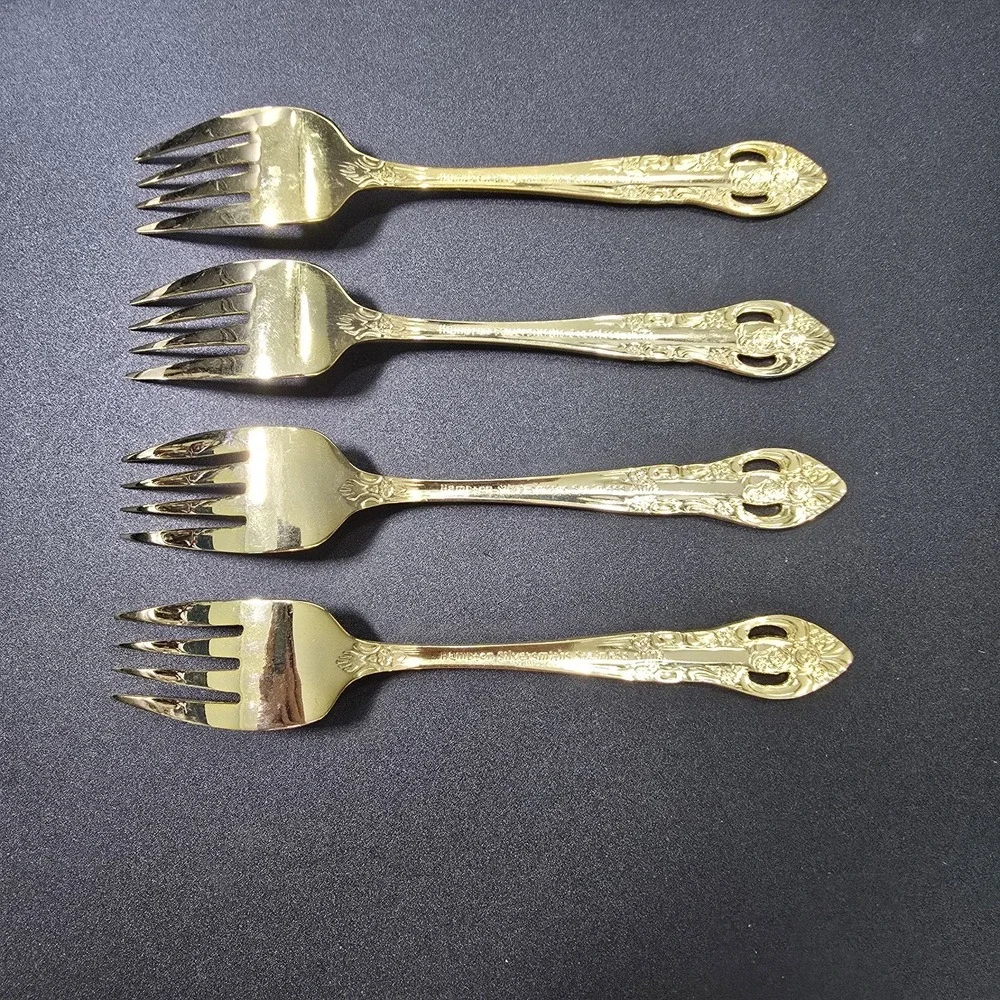 Hampton Silversmiths Gold SS Salad Forks Set of 4 Vintage Versailles Elegant
